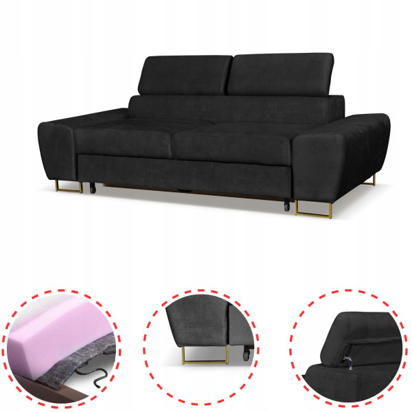 Sofa Kanapa Bosso Do Salonu Pokoju Biura Welurowa FamilyMeble Czarna