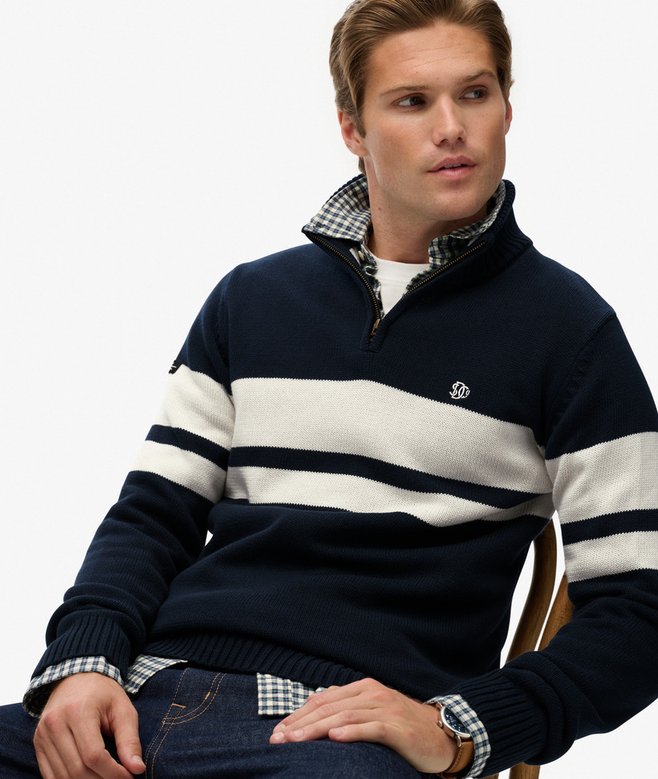 Cotton Stripe Half Zip Knit