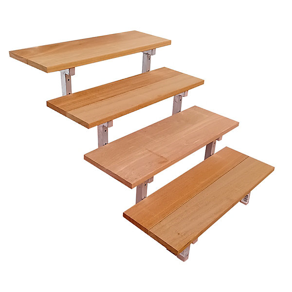 Escalier en acier BALI, 4 marches en bois exotique Bangkirai, Hauteur 71 cm - L 100 cm