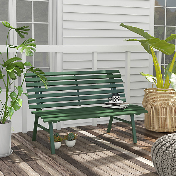 Banc de jardin 2 places assise dossier à lattes alu vert