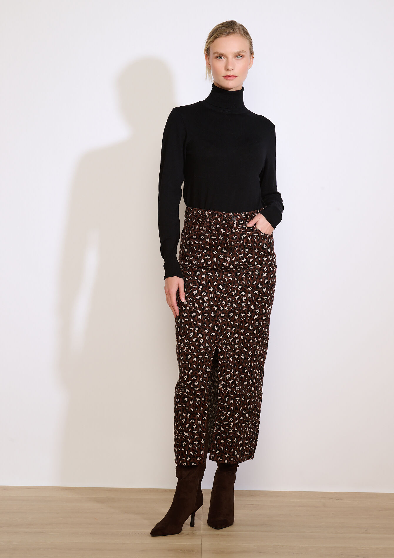 Maxi cordrok met luipaardprint