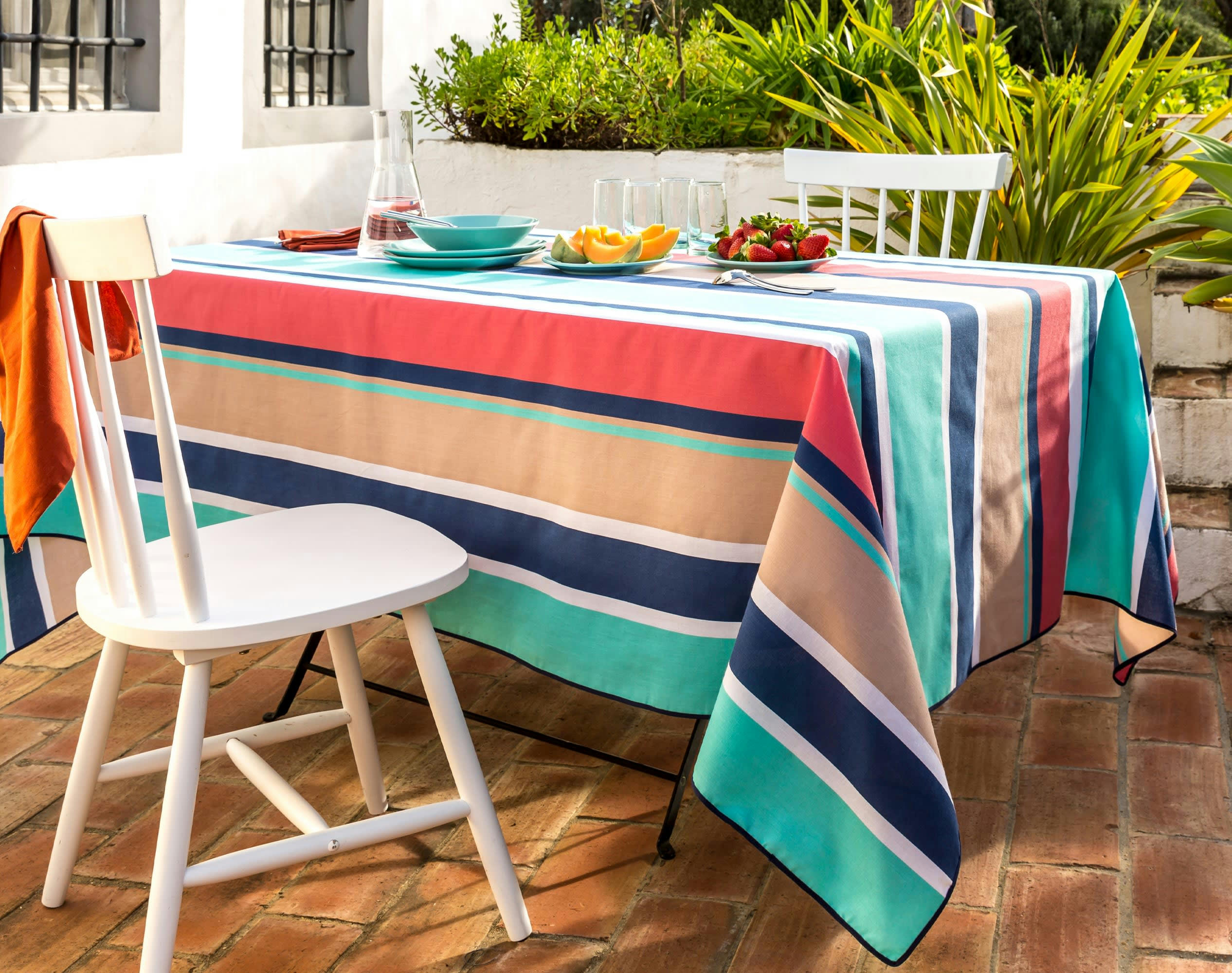 STRIBER - Nappe ronde bleu turquoise en coton 150x150