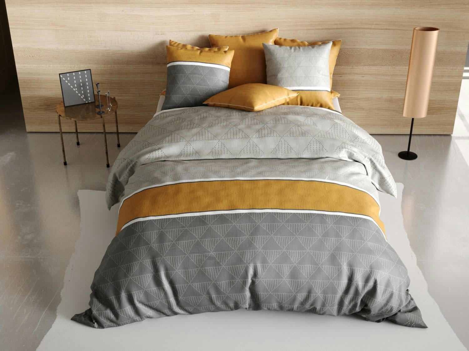 BALMAZ - Parure housse de couette coton jaune 140x200 cm