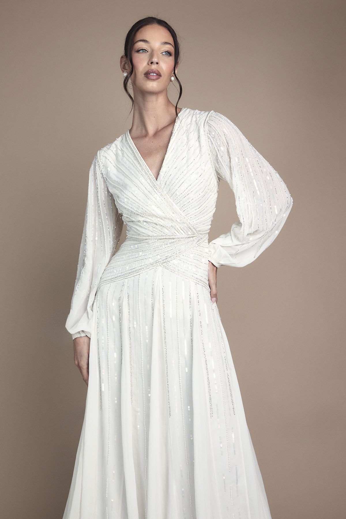 Coast Long Sleeve Linear Embellished Wedding Dress