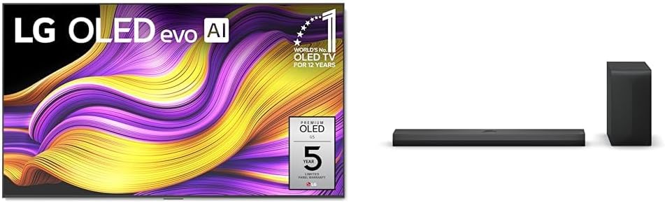 LG 65 OLED evo G5 4K Smart TV Bundle with S70TY 3.1.1-Channel Soundbar  Dolby Atmos  Wow Orchestra  Rear Speaker Ready  Wireless Subwoofer