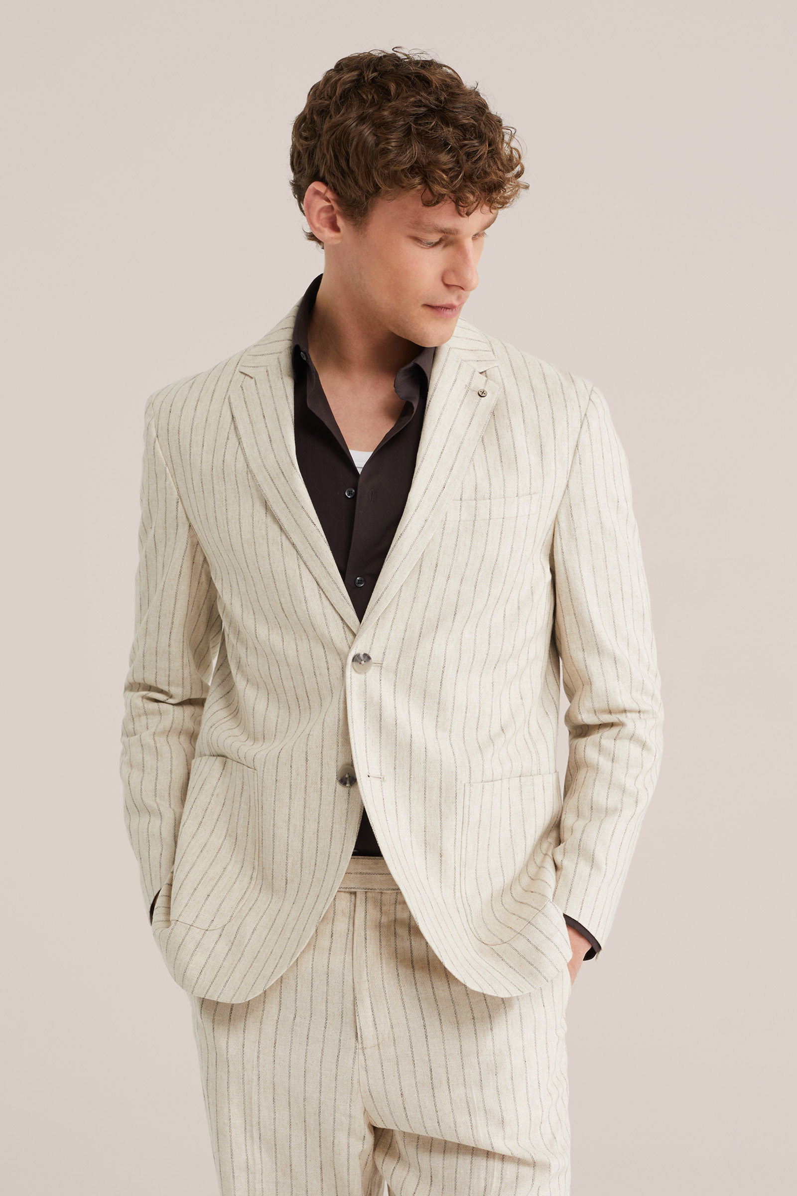 Heren regular fit blazer van linnenmix