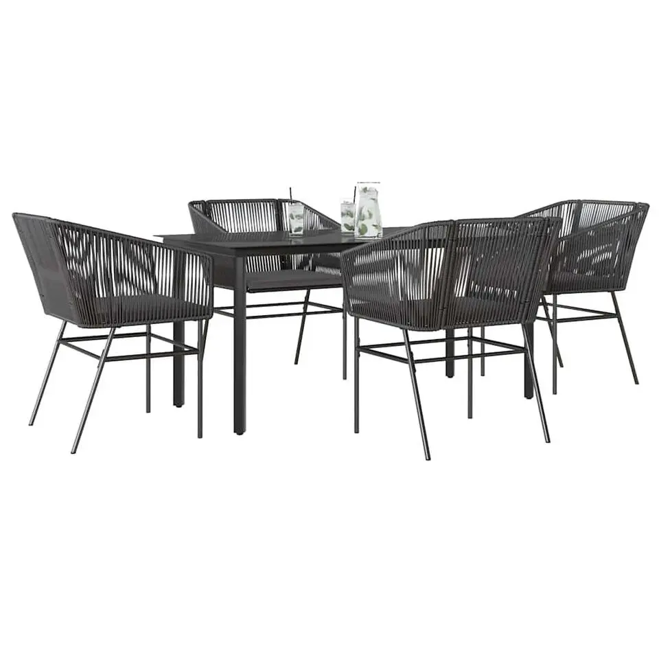 vidaXL - 5-zits Tuinset grijs kussens - Zwart PE rattan en staal - 160x80 cm