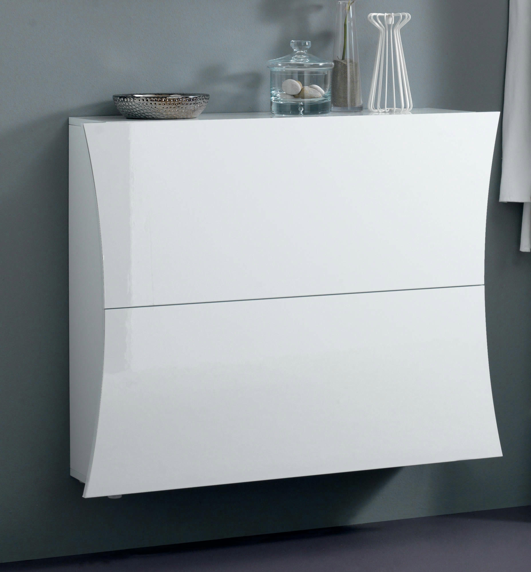 DDADD - Étagère à chaussures effet bois blanc brillant 101x27h82 cm