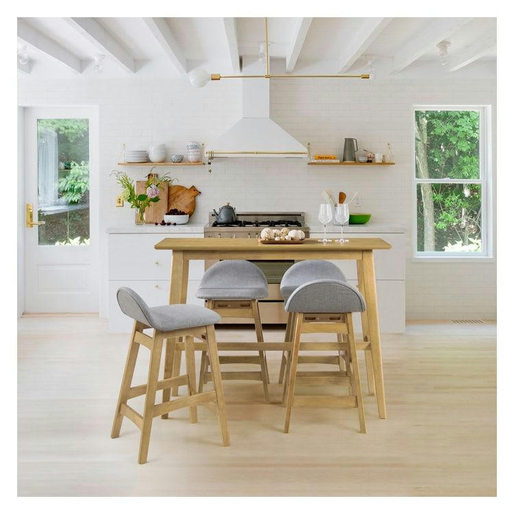 GEMMA - Tabouret de bar mi-hauteur 64 cm en tissu gris (lot de 2)