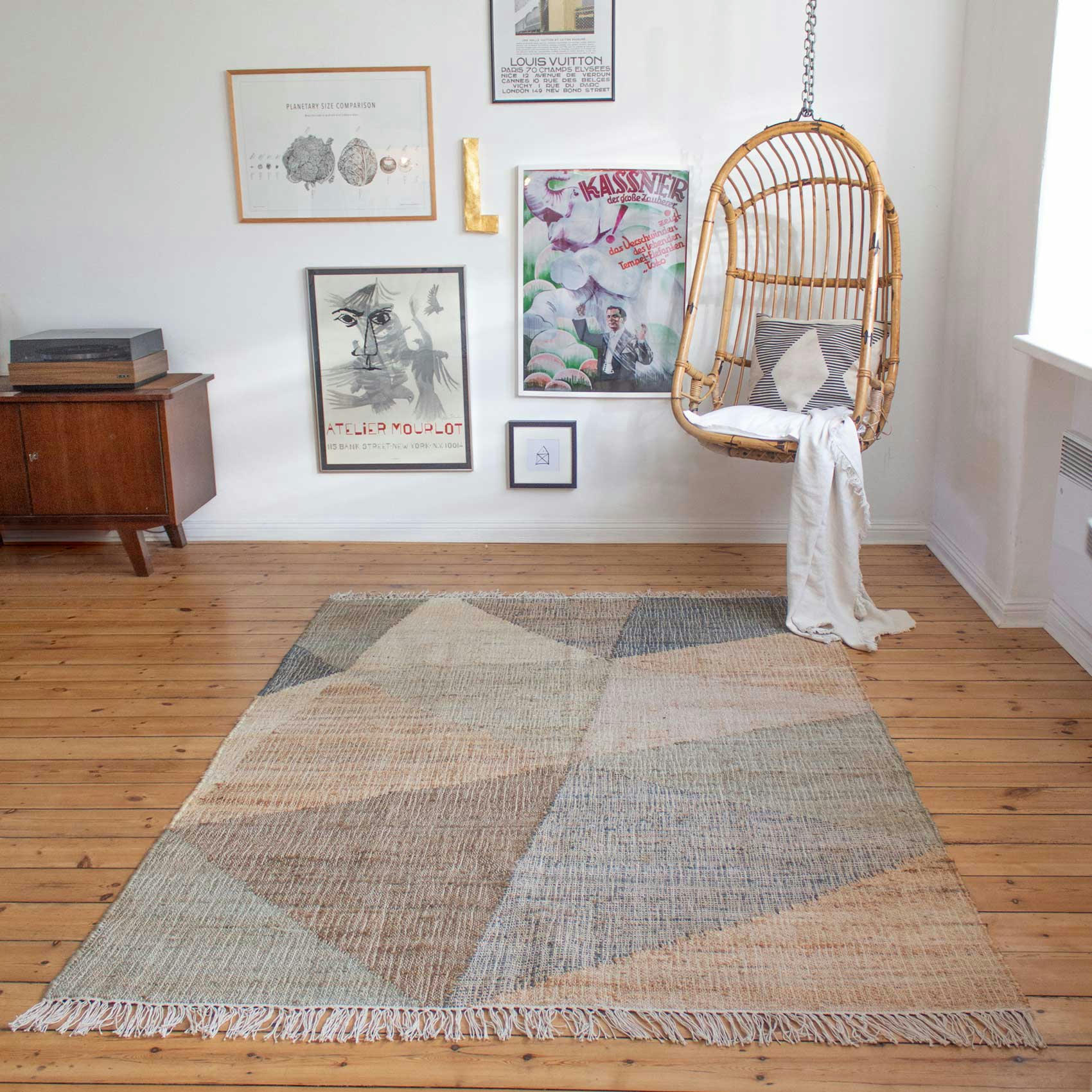 VINCENT - Tapis tissé main jute et coton brun beige gris 80x150