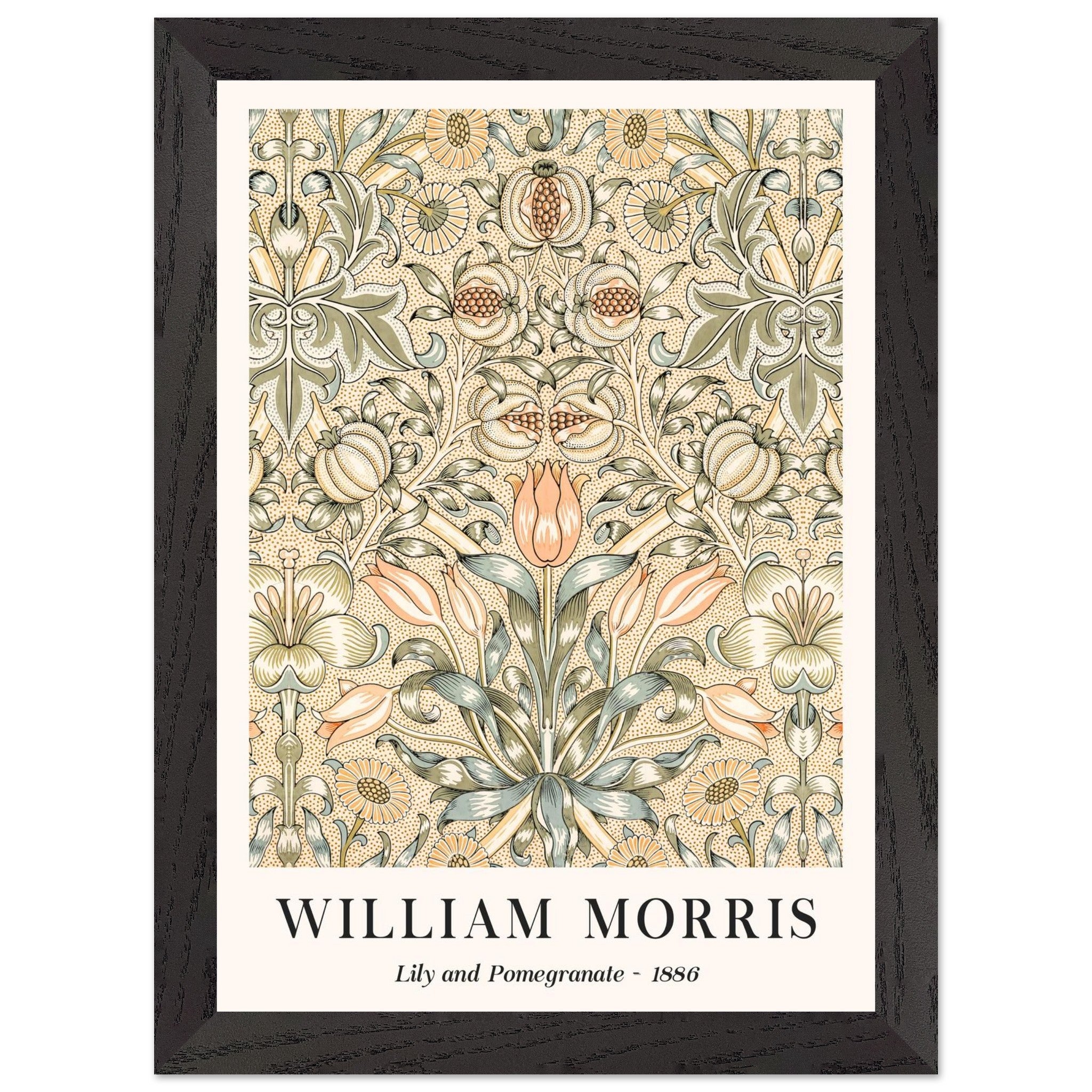 Artfulprints Poster met Lijst William Morris - Lily and pomegranate 1886  - A4 21x29.7 cm - Groen