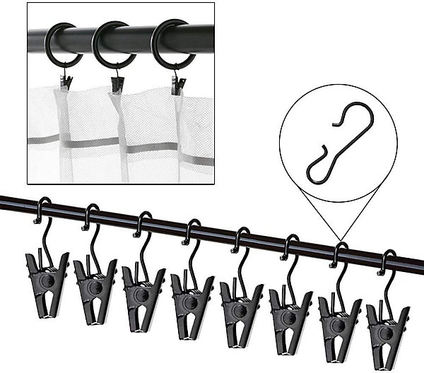 Lot de 30 pinces à rideaux avec crochets en métal noir pour suspendre des rideaux, des rideaux de douche et des tableaux