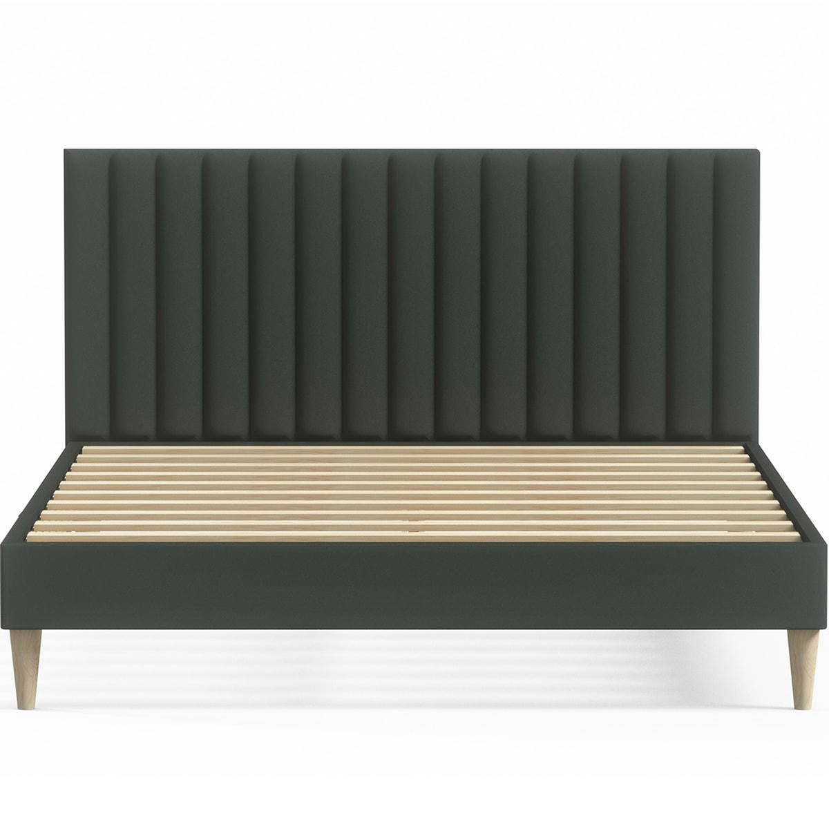ELIOT - Lit adulte 140x190 en velours vert avec tête de lit matelassée