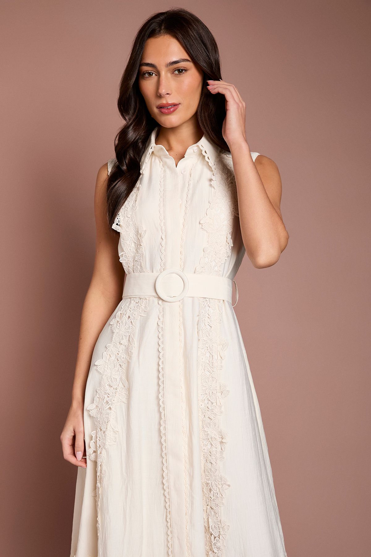 Coast Lace Panelled Belted Sleeveless Shirt Dress