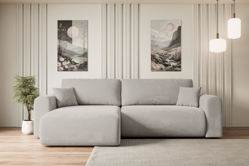 Narożnik z funkcją spania i pojemnikiem ORRO-L - 272x145x83cm Jasny brązowy