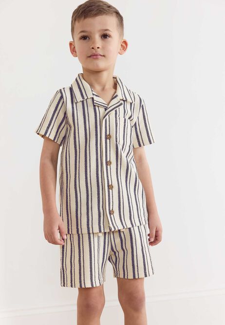 Younger Boys Ecru Stripe Shirt & Shorts Set