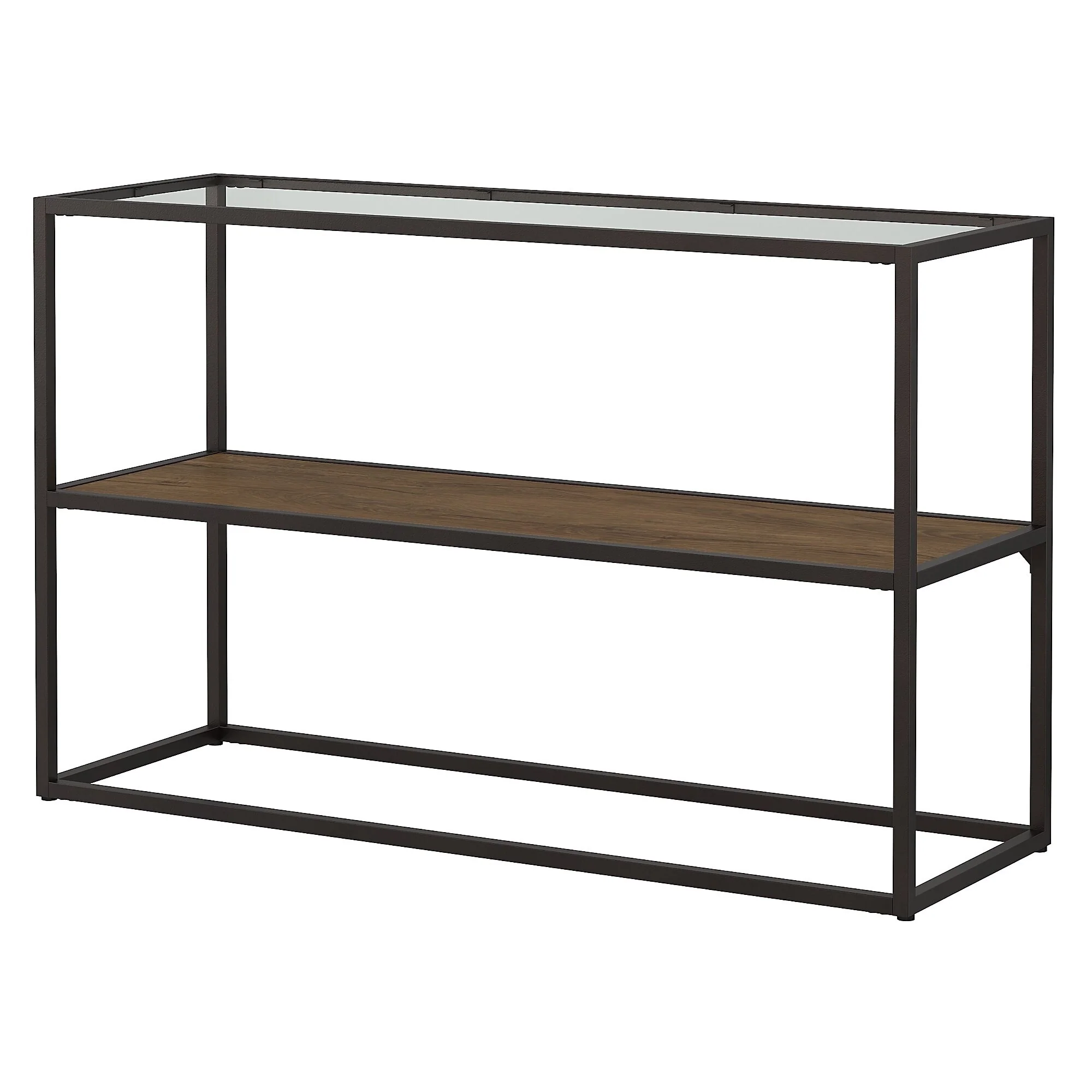 Bush Furniture Anthropology Glass Top Console Table in Rustic Brown - 47.99L x 15.98W x 30.16H