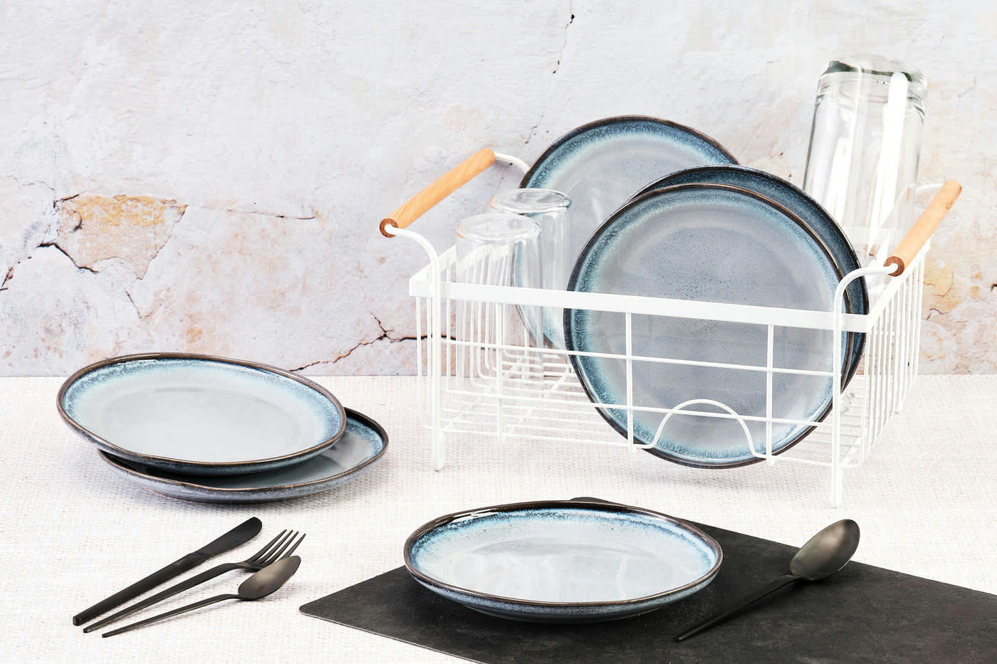 GENESIS - Lot de 6 assiettes à dessert en grès bleu D20,5