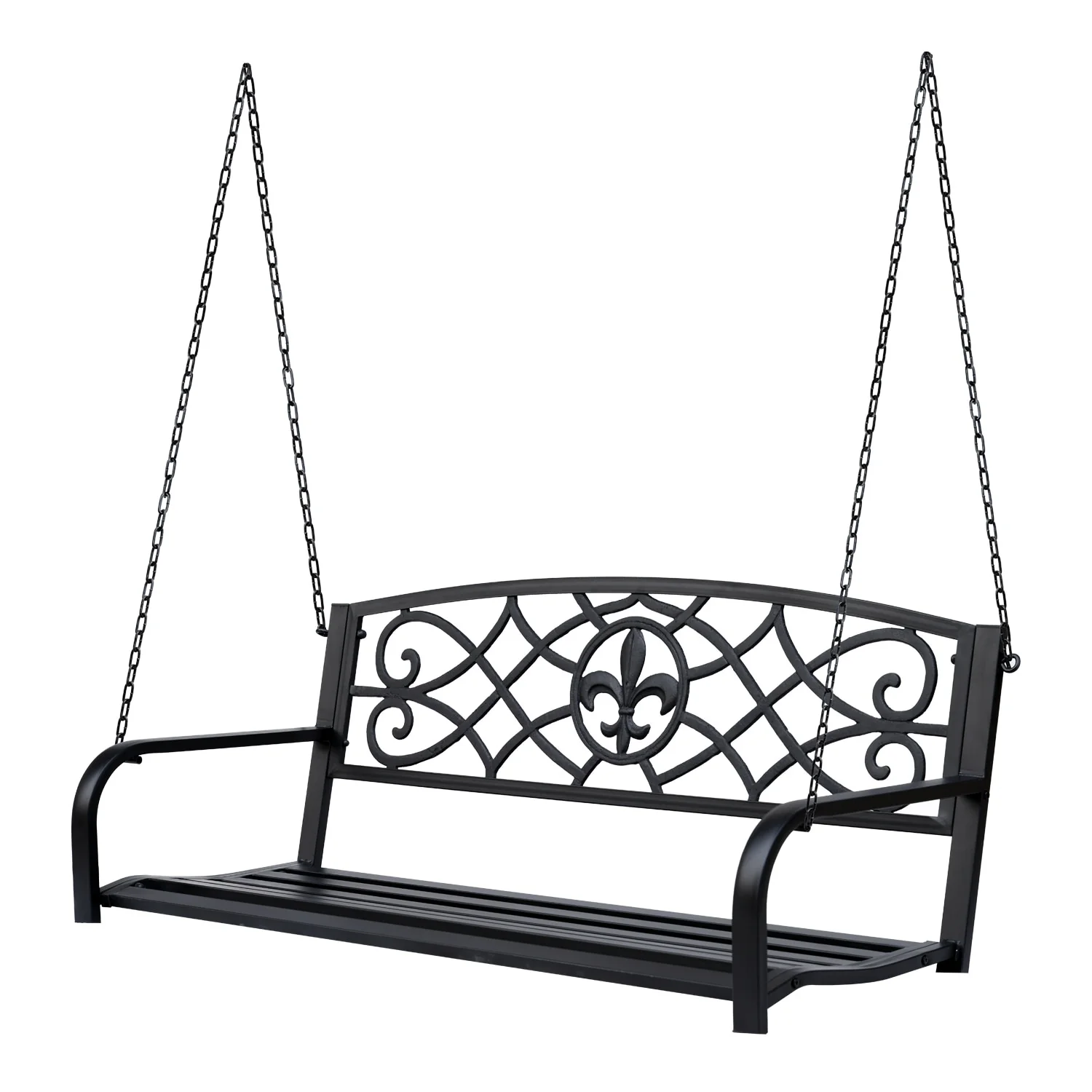 Outsunny Steel Fleur-de-Lis Design Outdoor Porch Swing Seat Bench with Chains for the Yard, Deck, & Backyard, Bronze