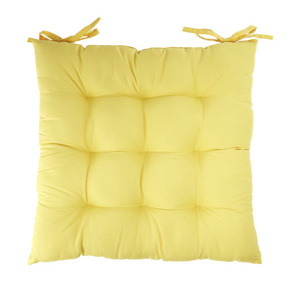 Galette de chaise carrée unie jaune 38x38cm