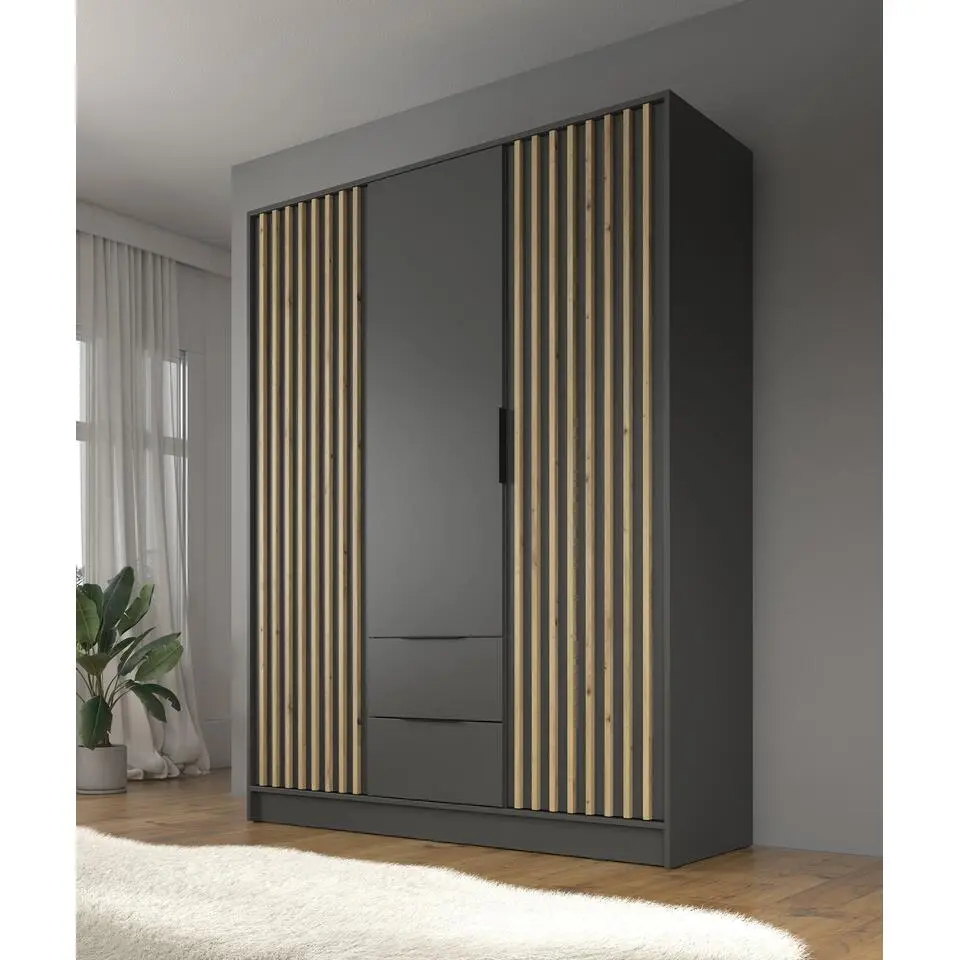 Meubella - Kledingkast Nairobi - Antraciet - Eiken - 155 cm