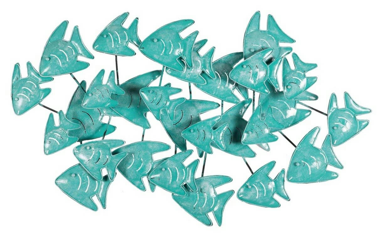 BIG-BEL - Décoration murale en métal, poissons turquoise 80x45