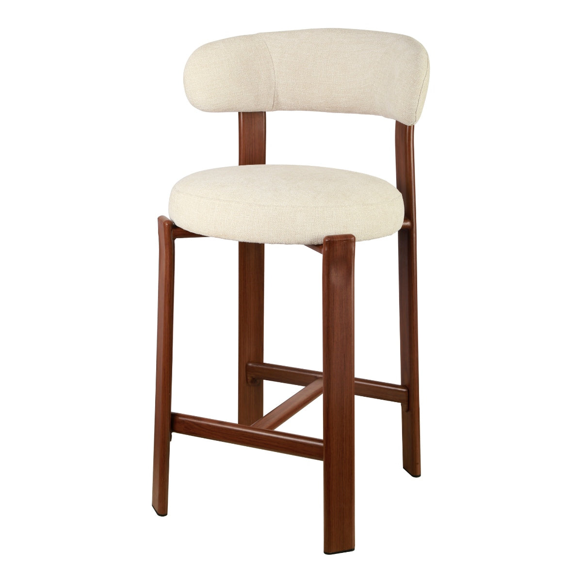 DÉJA Living Barstoel Märsta - Beige/Walnoot Stof - Zithoogte 67cm - Set van 2
