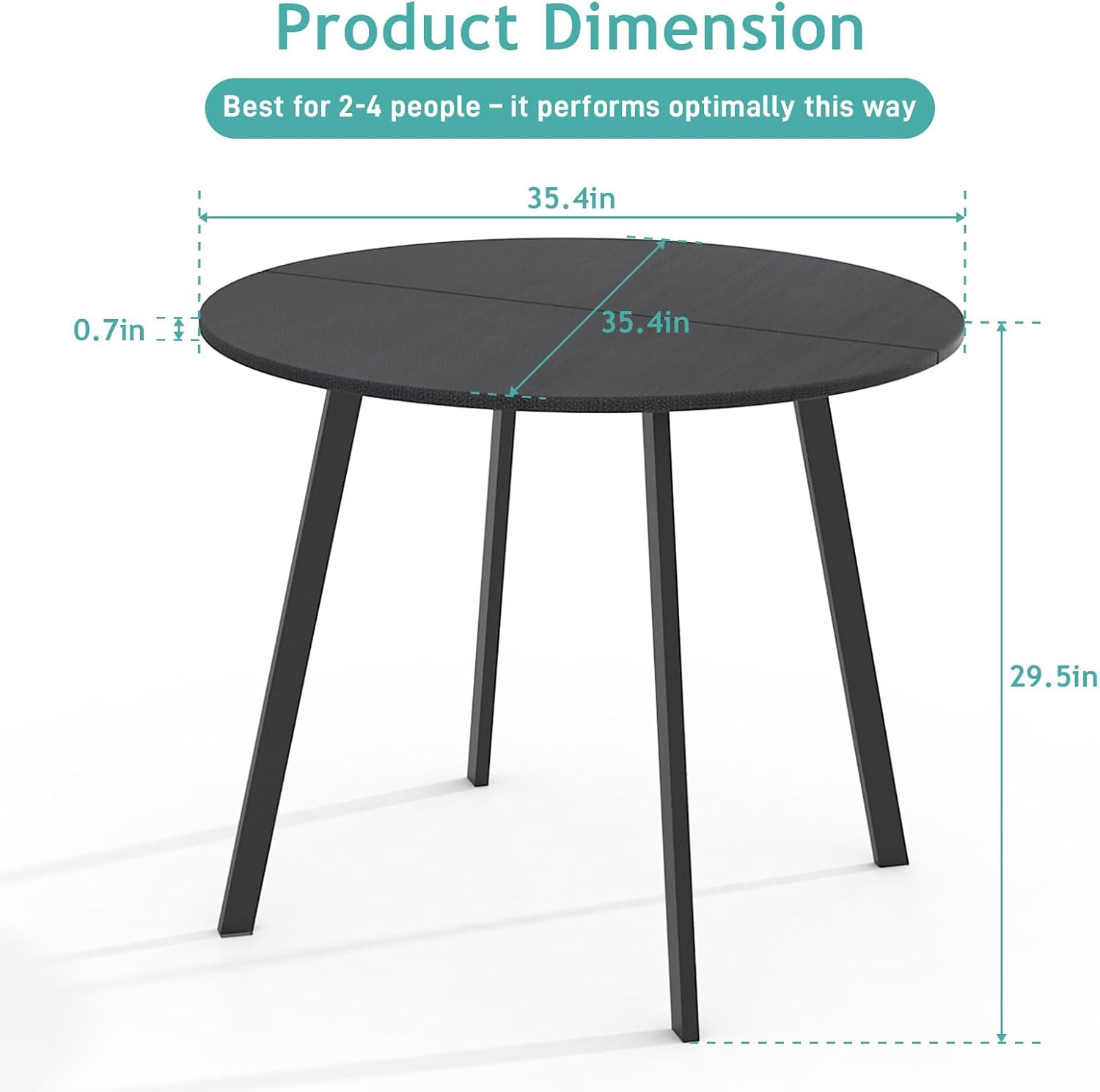 Karl home 35.4in Small Round Dining Table with Wood Finish Steel Legs, Circle Dinner Table for Small Space, Apartment, Office, Kitchen, for 2 to 4 Person - Black