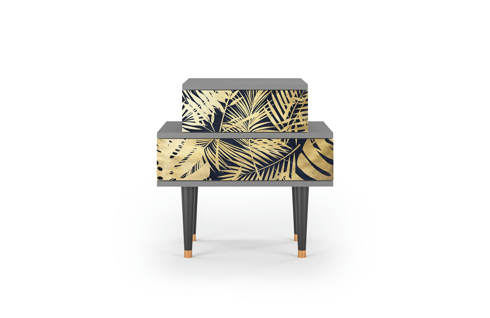 JUNGLE VIBES - Table de chevet bleu et jaune 2 tiroirs L 58 cm