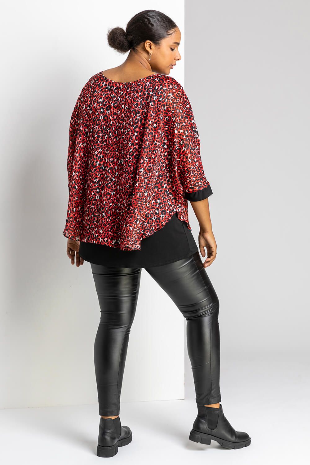 Roman Curve Animal Print Overlay Top