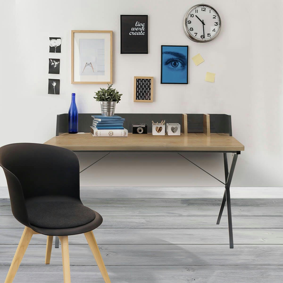 BADIE - Bureau  plateau effet bois et piètement gris foncé