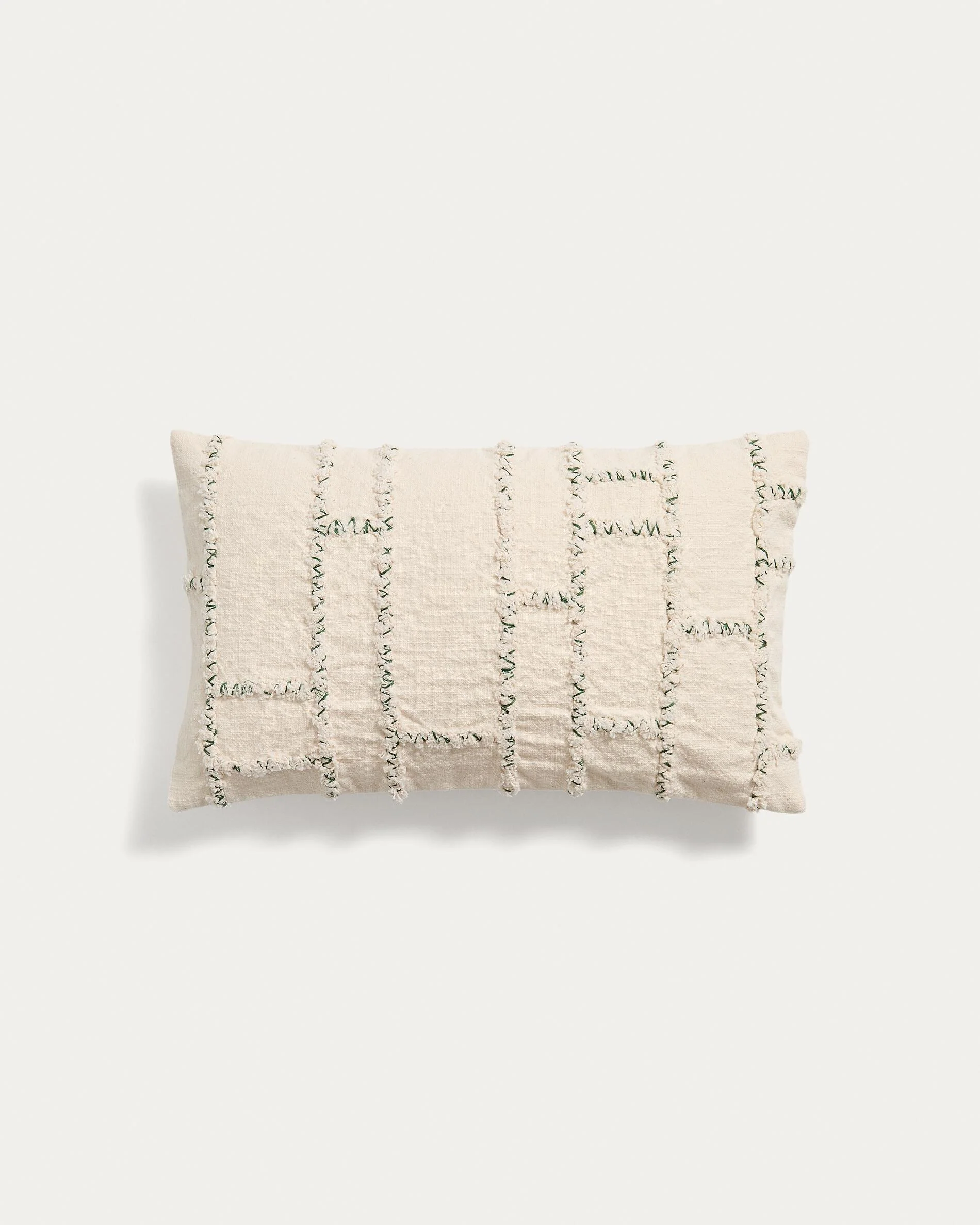 Verion green cushion cover with embroidered geometric detail 30 x 50cm