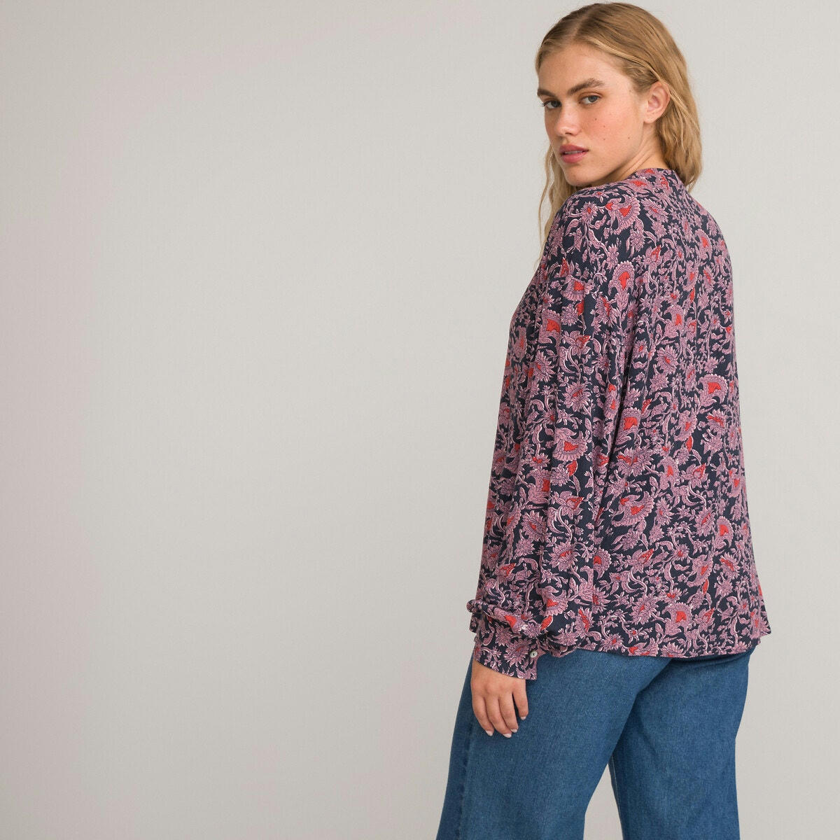 Chemise ample col Mao, imprimé fleurs