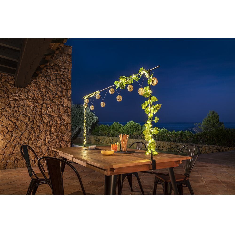 Guirlande solaire boules imitation rotin naturel 10 led L 2,7 m