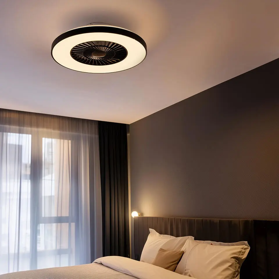 Qazqa plafondventilator climo zwart ge?ntegreerde led