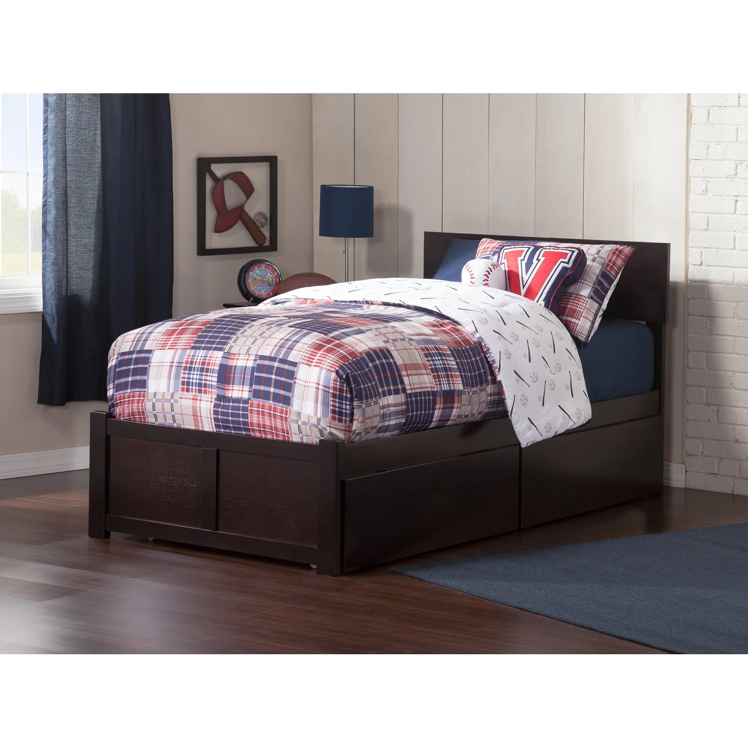 Orlando Twin XL Platform Bed and Footboard with 2 Drawers in Espresso