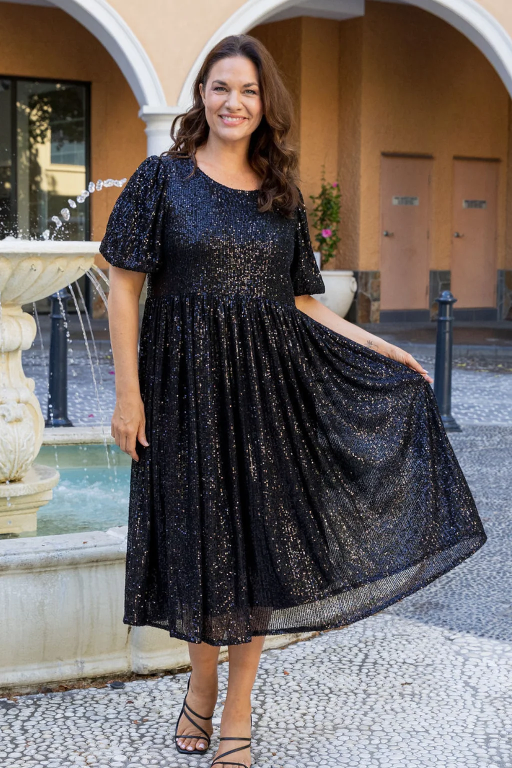 Glimmer Sequin Midi Dress in Black