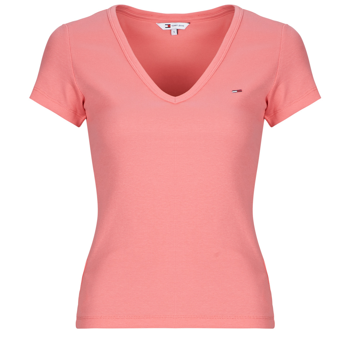 Tommy Jeans - TJW SLIM ESSENTIAL RIB V SS - Pink