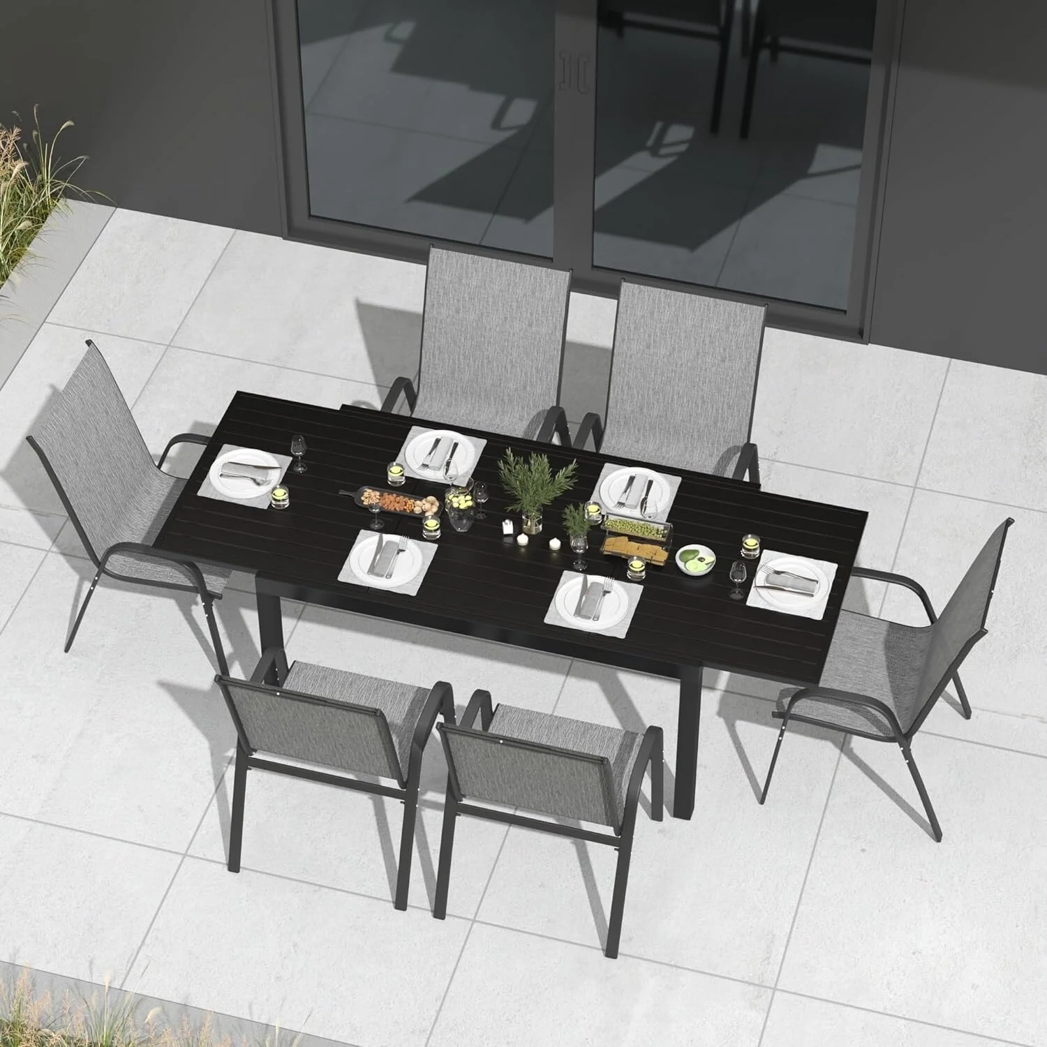 7/11 Pieces Patio Dining Set with Aluminum Rectangle Extendable Dining Table & 6/10 Textilene Dining Chairs