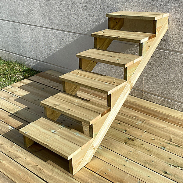 BERLIN Escalier extérieur bois 6 marches H 105cm L-60cm - sans contre marche