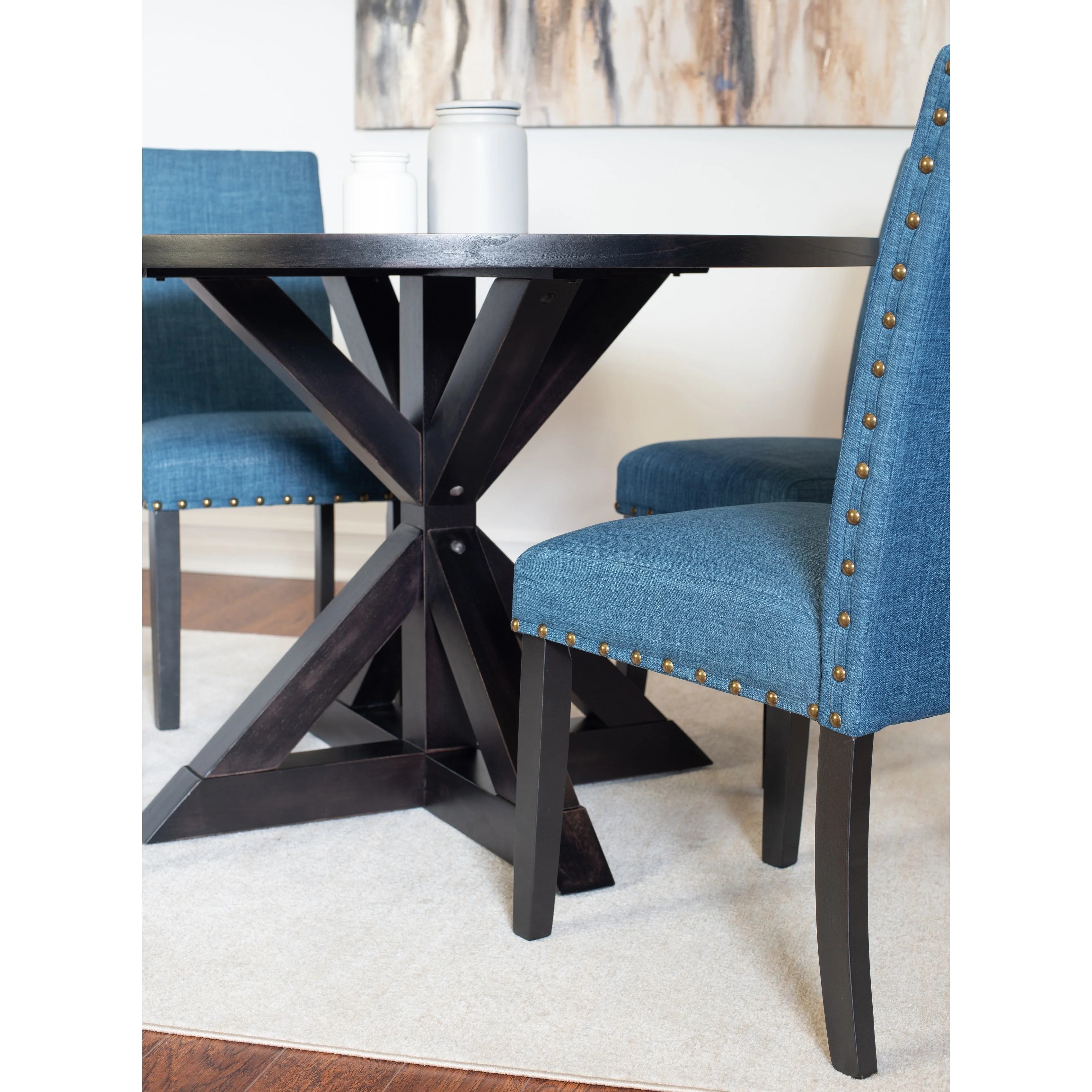 Roundhill Furniture Mytzi 5-piece Dining Set, Cross-Buck Dining Table with 4 Stylish Chairs