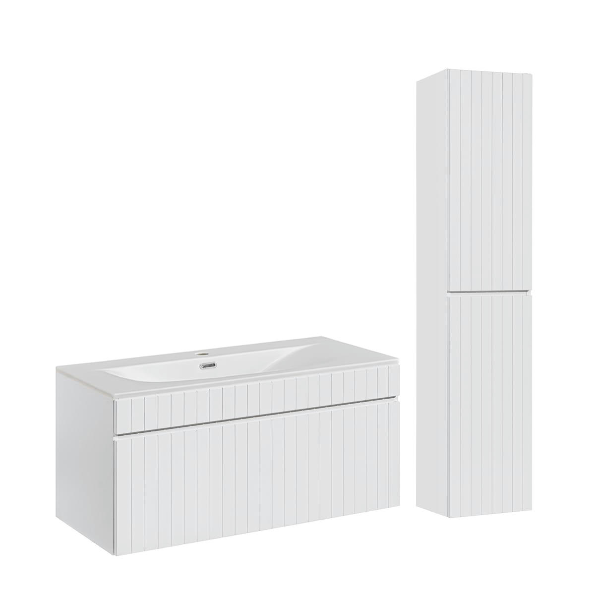 - Ensemble meuble simple vasque encastrée 100cm et colonne blanc