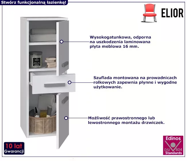 Biały niski słupek łazienkowy - Luren