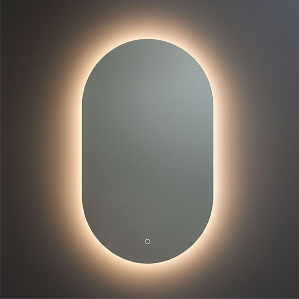 Miroir ovale à bord poli 65x103 cm en forme avec rétroéclairage led périmétrique et interrupteur tactile