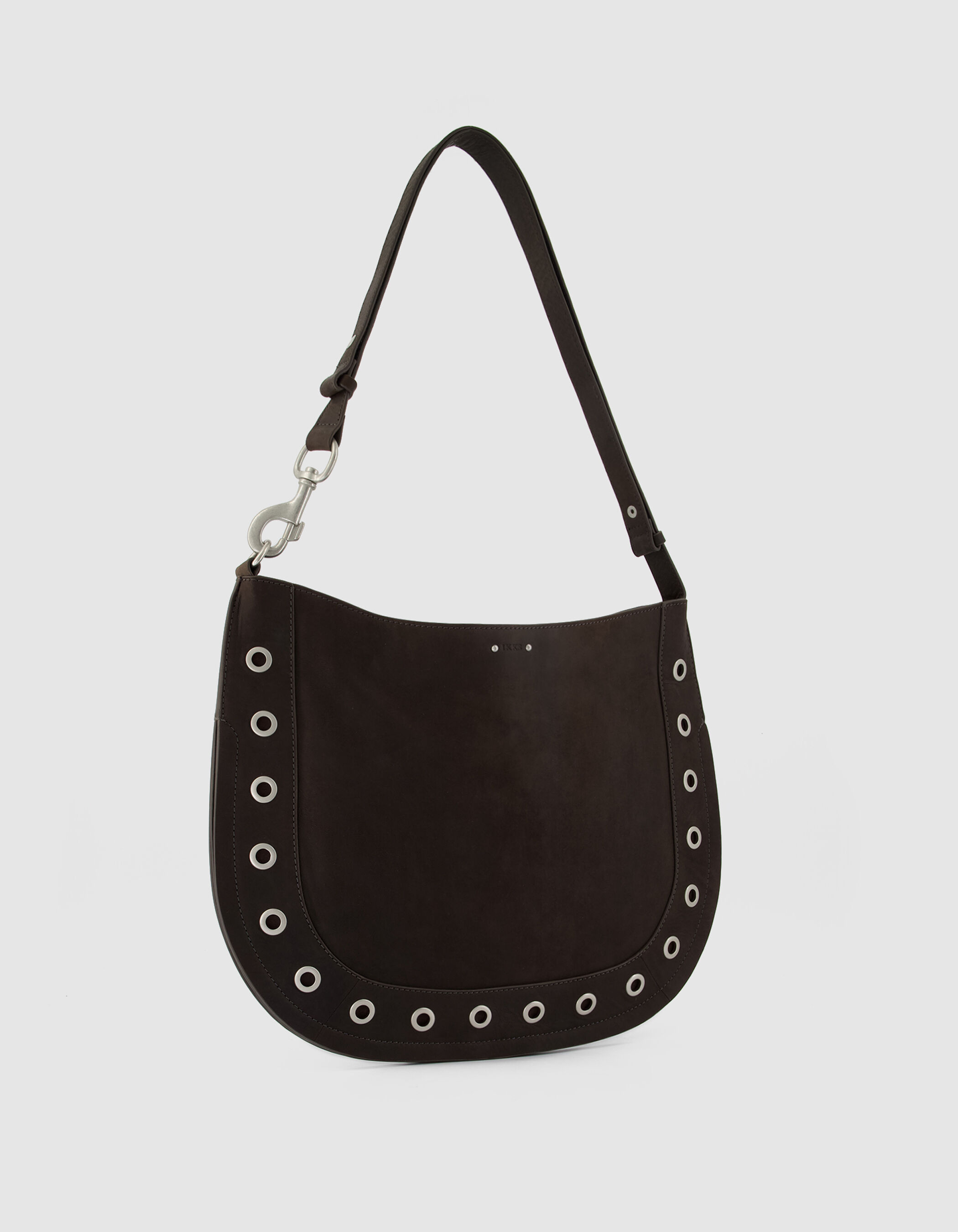 Sac besace marron cuir décor œillets Femme