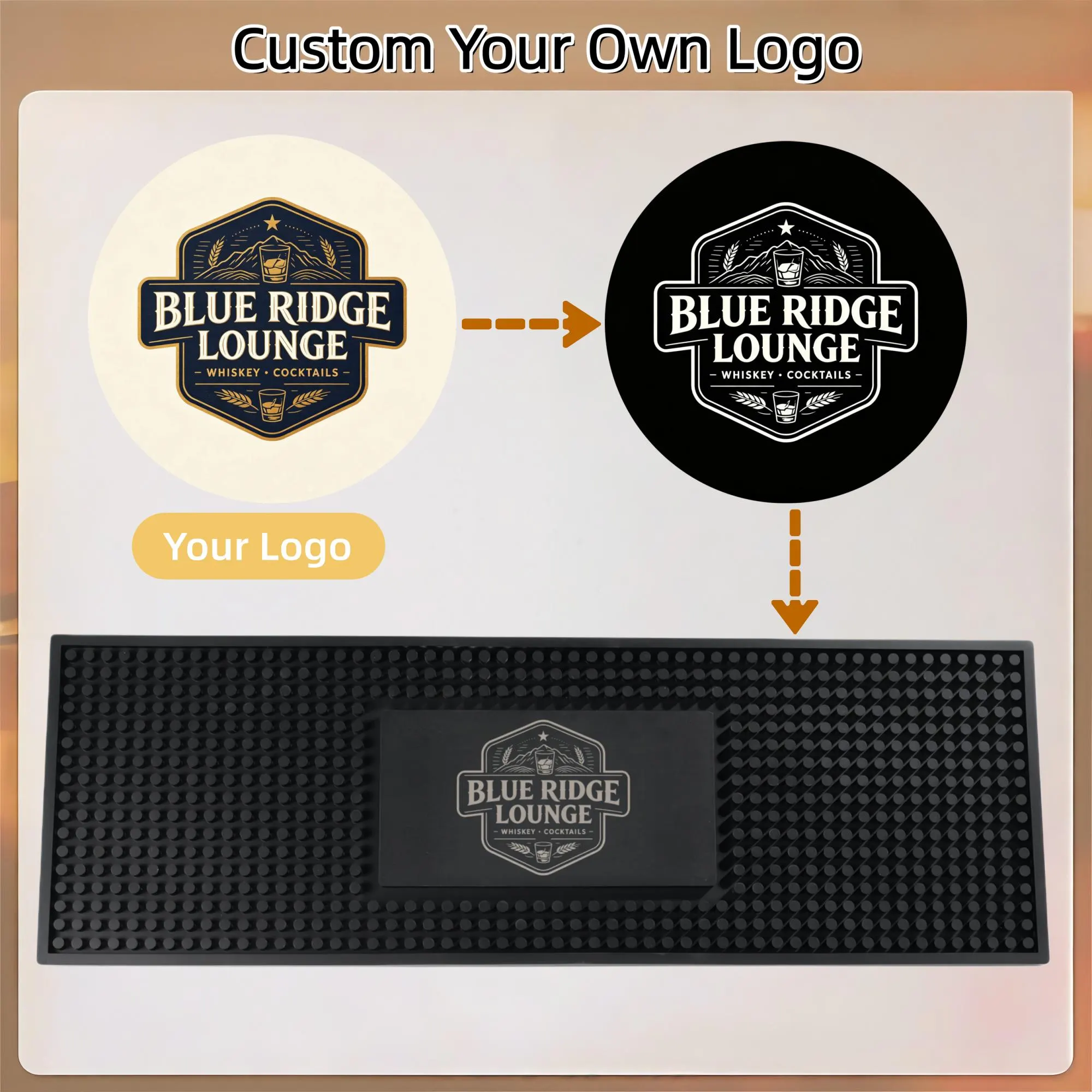 Personalized Bar Mat with Name, Custom Logo Bar Rubber, Silicone Barware Gift, Pub Accessories, Rubber Bar Mat, Home Bar Gift