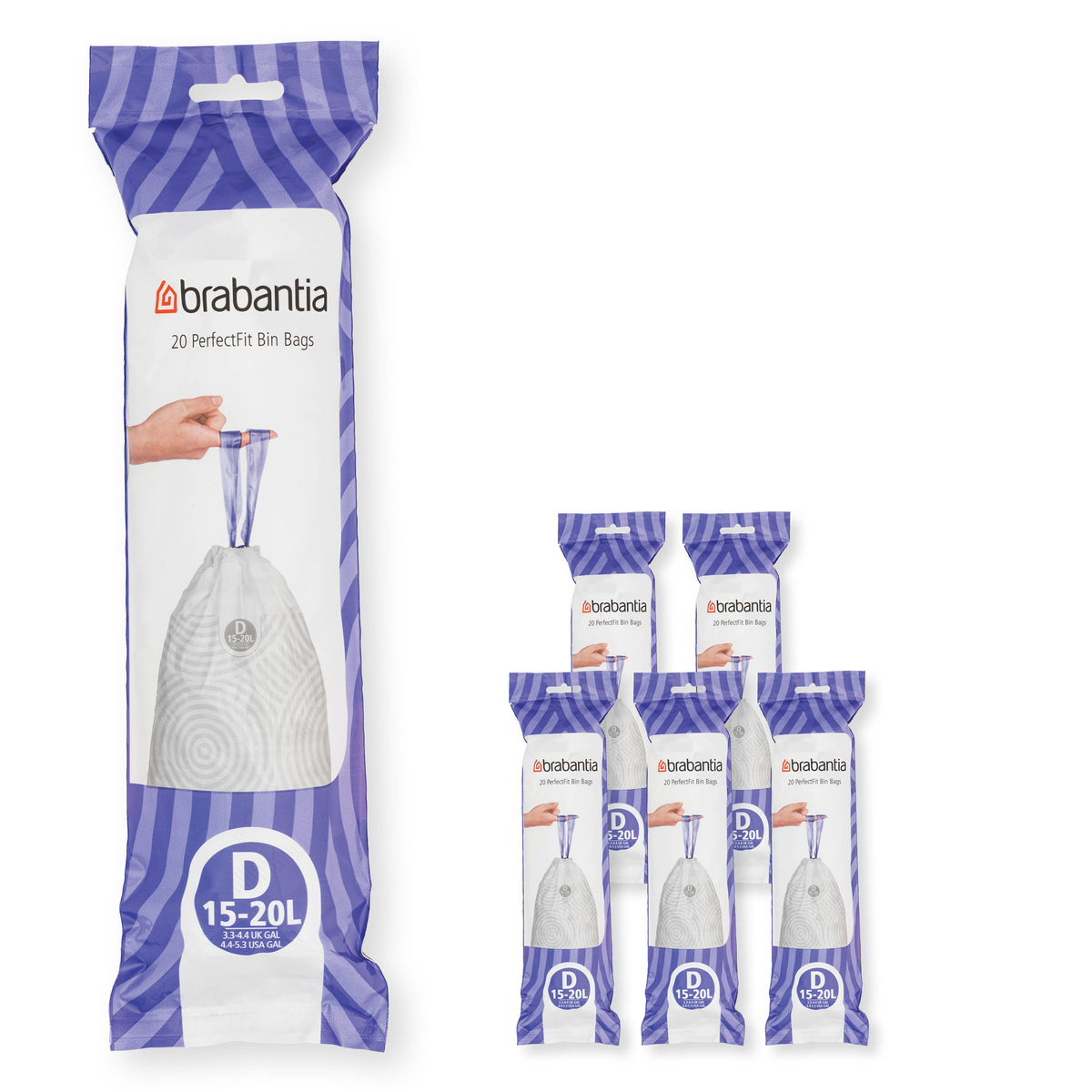 Brabantia PerfectFit Afvalzak, code D, 15-20 liter, 120 stuks, set van 6 rollen - White