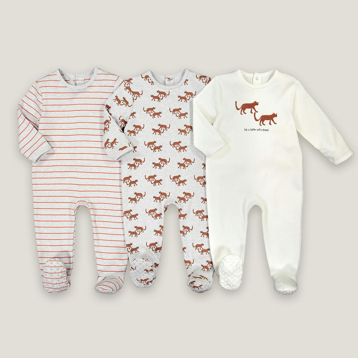 Lot de 3 pyjamas 1 pièce en coton