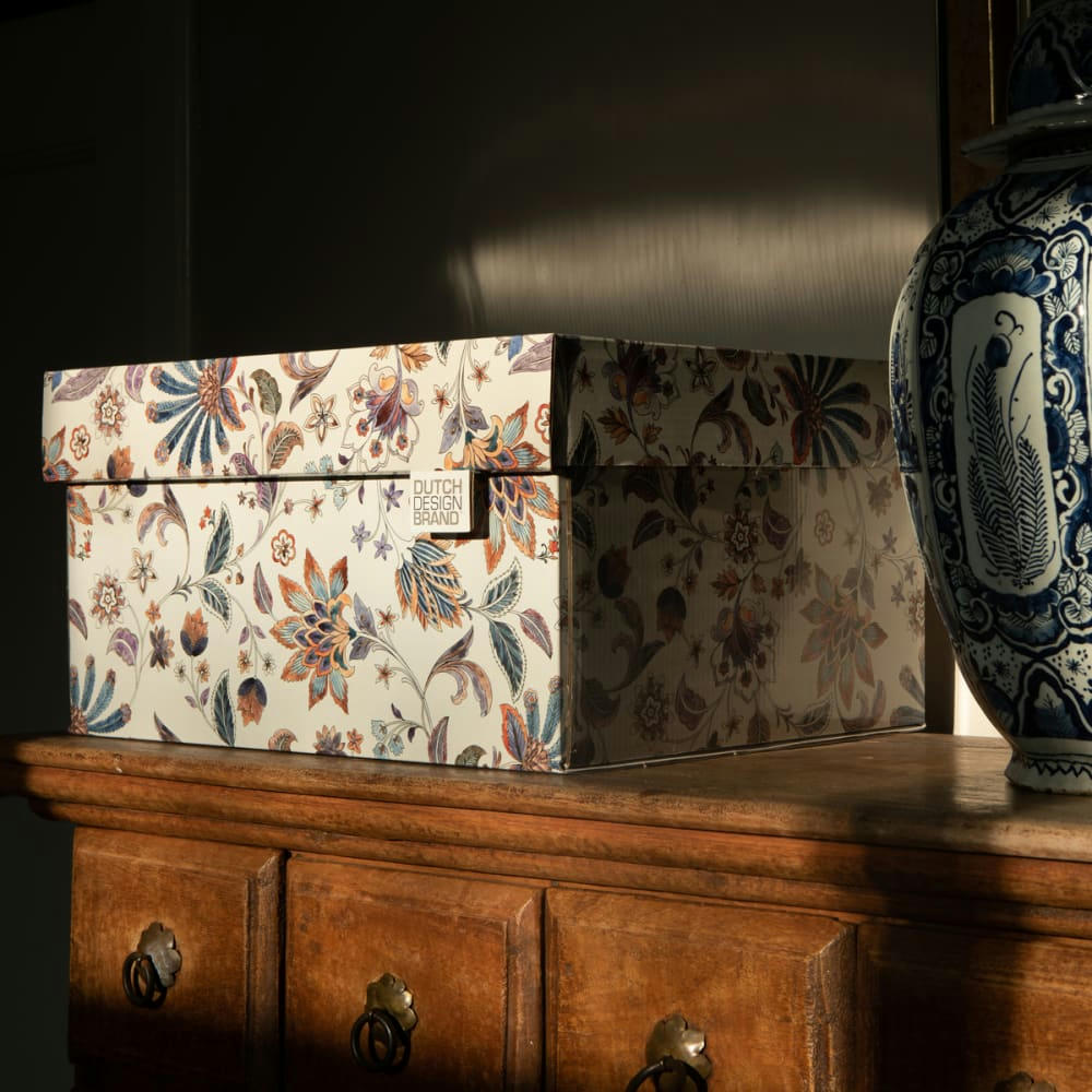 FLOWER AQUAREL - Boite de rangement carton multicolore 39,5x32x21cm