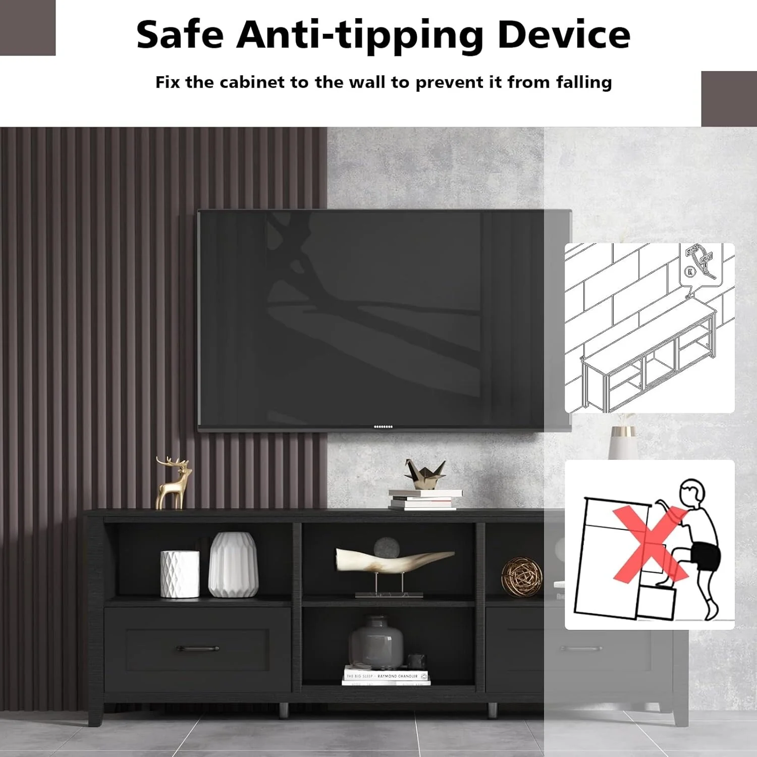 Farmhouse TV Stand Entertainment Center with Storage Cabinets for Living Room Easy Assembly - M